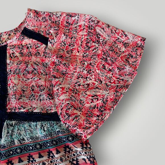 Red Camel Women's M Boho Multicolor Short Flutter Sleeve Pullover Blouse - Picture 6 of 10